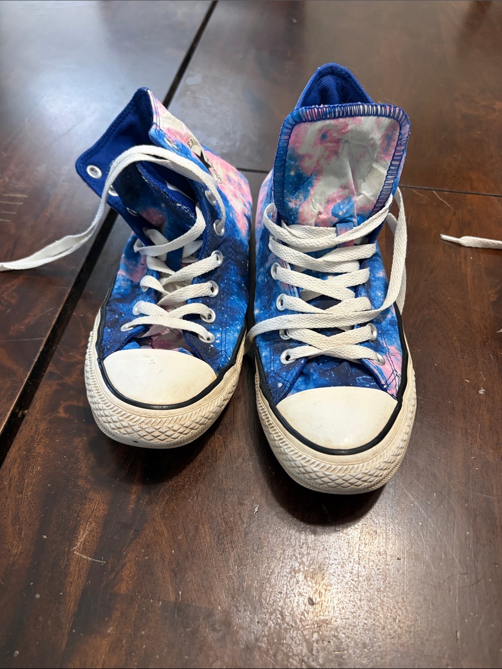 Women’s  High-Top Sneakers in Blue and Pink Galaxy Print 8.5